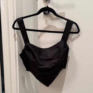 Miaou Black Satin Crop Top